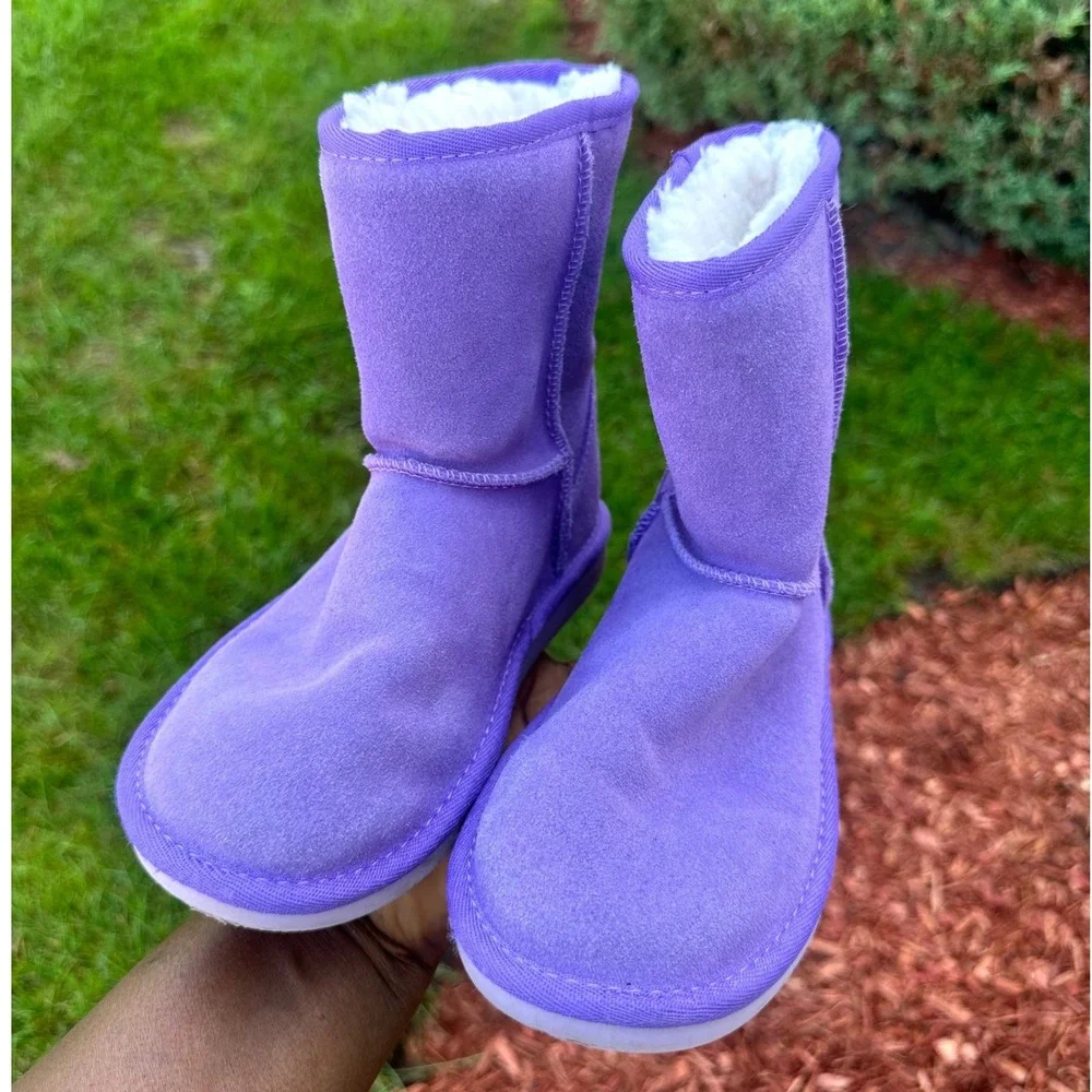 Koolaburra by UGG Victoria Purple Suede Faux Fur Lined Boots Big Kids Size 1